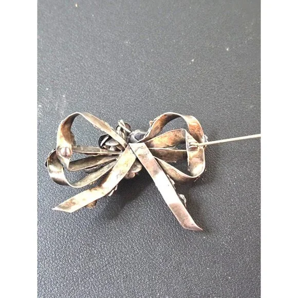 HOBE sterling silver floral bow brooch very vintage and lovely patina - Picture 6 of 8